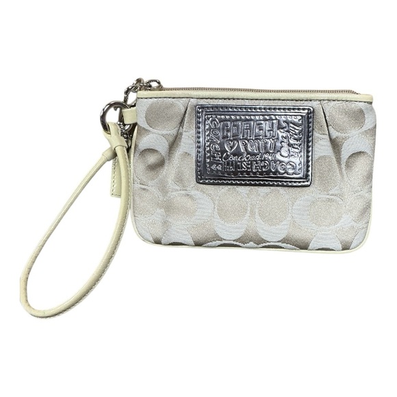 Coach Poppy - EC - Silver and Cream Metallic Wristlet - Picture 1 of 5